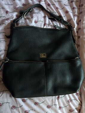 Dooney & Bourke Black Pebbled Leather Hobo Shoulder Bag with Gold Hardware